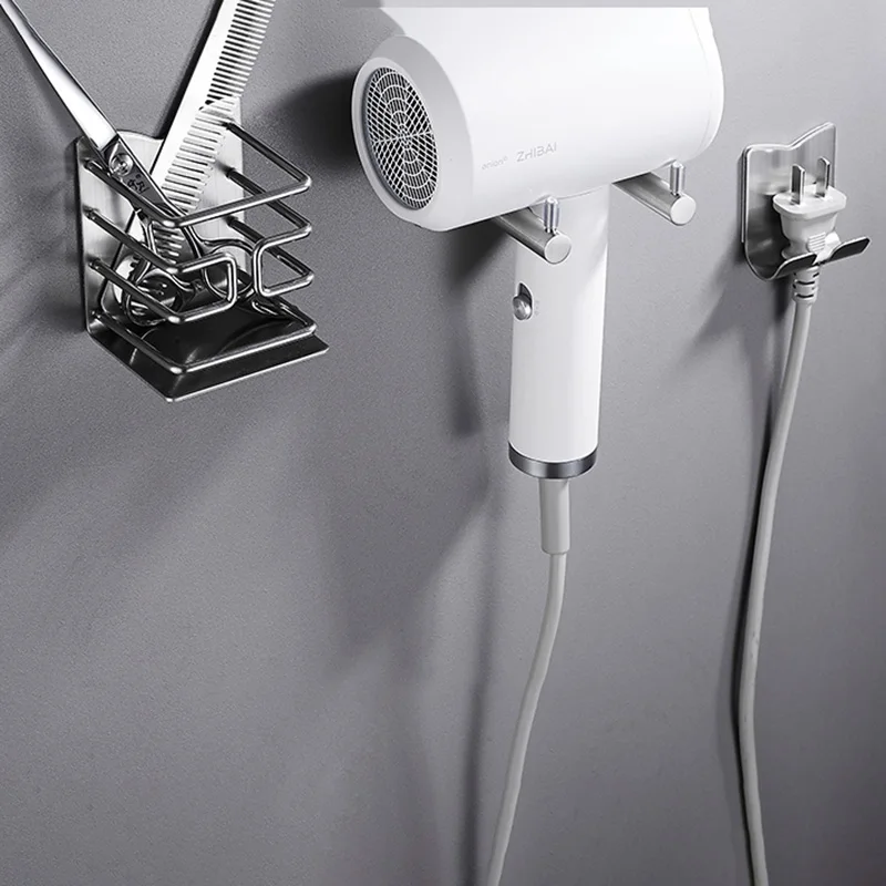 High quality bathroom hair dryer rack aluminum hair dryer bracket holder multi-functional  silver shelves bathroom storage