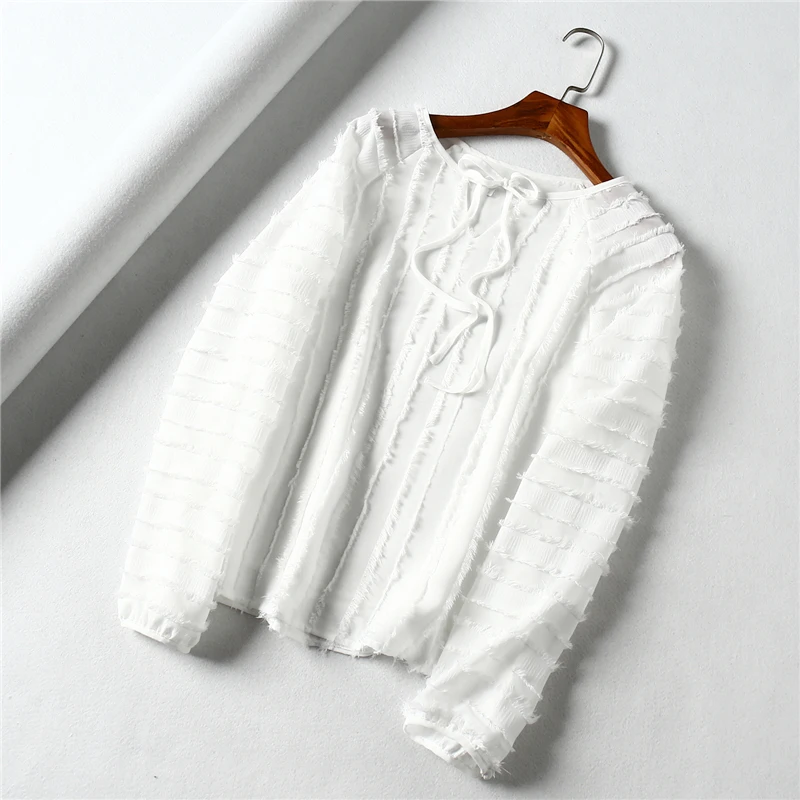

2019 spring new temperament OL commuter loose thin tie tassel chiffon shirt blouse