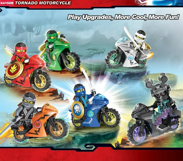 

Kaygoo 6pcs Phantom tornado motorcycle 6pcs action figures Building Blocks toys Ninja MOC Bricks Zane Jay Lloyd Kids Gift