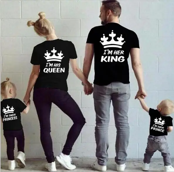 Black crown Одинаковые комплекты для всей семьи, папы, мамы и ребенка одежда для мамы и меня платья для мамы и дочки модные футболки, король, королева принц, принцесса - Цвет: Black crown