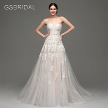 GSBRIDAL A Line Lace Appliques Back Lace Up Bridal Wedding Gown