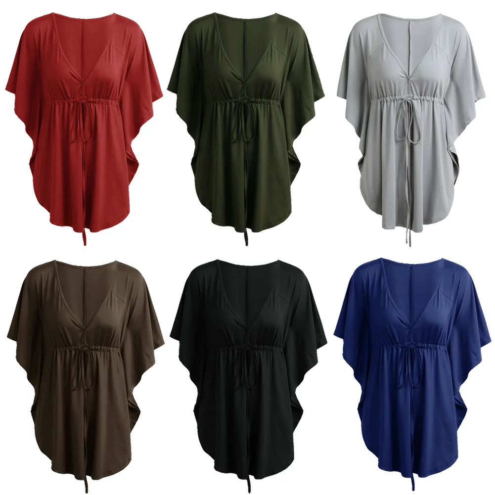 Anself 2018 verano Mujer blusa sexy V Masajeadores de cuello Batwing manga blusas camisa ocasional floja sólida Tops 5xl más tamaño ropa mujer Anself 2018 verano Mujer blusa sexy V Masajeadores de cuello Batwing manga blusas camisa ocasional floja sólida Tops 5xl más tamaño ropa mujer