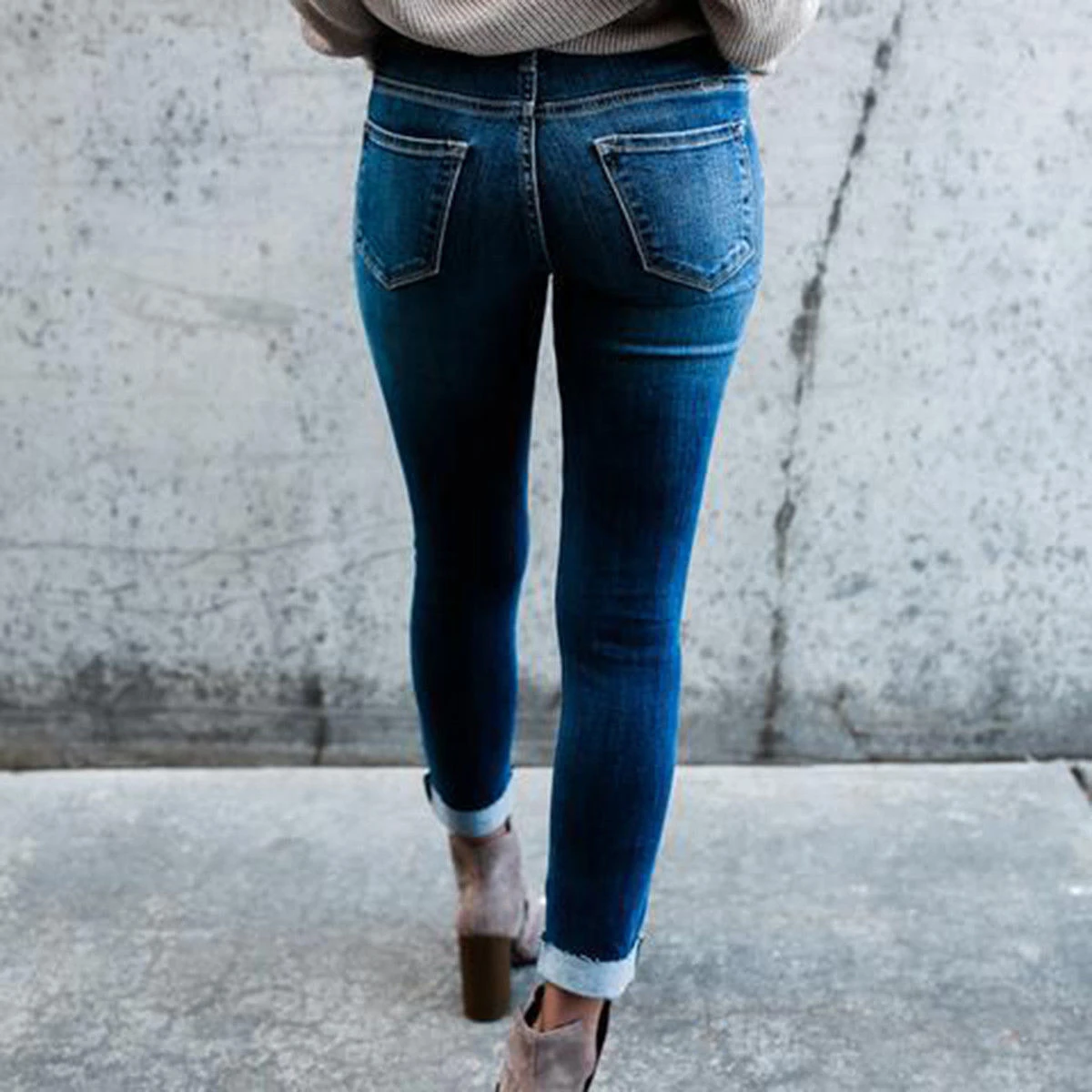 Женские узкие эластичные джинсовые узкие брюки с дырками, джинсы с высокой талией, светло-голубые