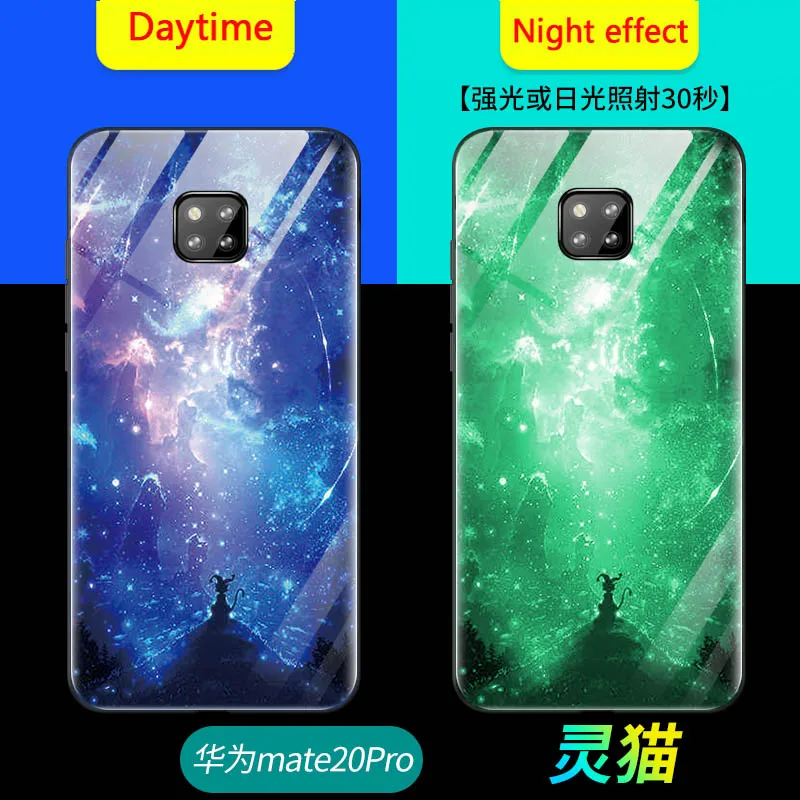 

Luminous Glass Phone Cases For huawei Mate 20 pro shockproof Back Cover For huawei Mate 20 Lite Honor V20 Night Shine Glass Case
