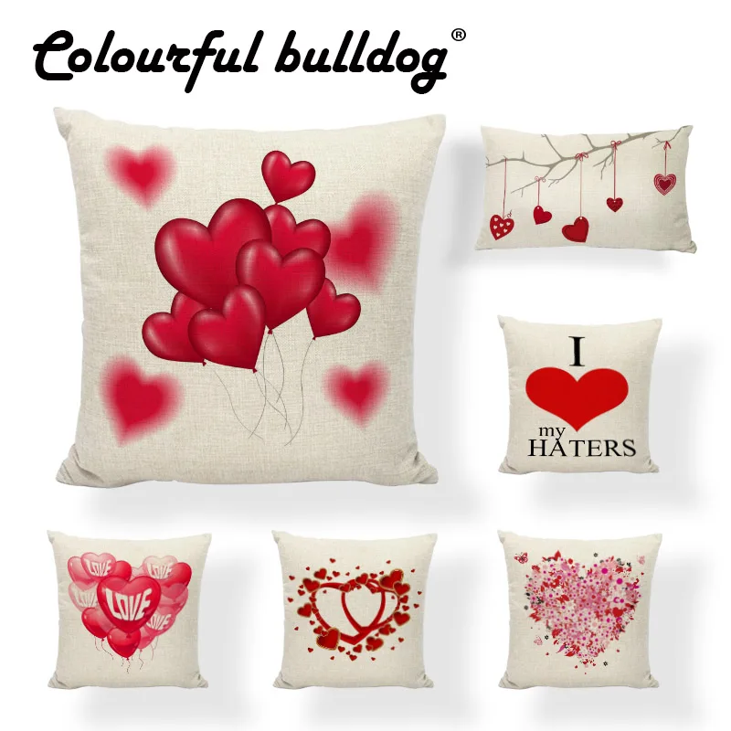 Valentine's Day Cushion Covers Balloon Of Love Ribbon Flowers Patterns