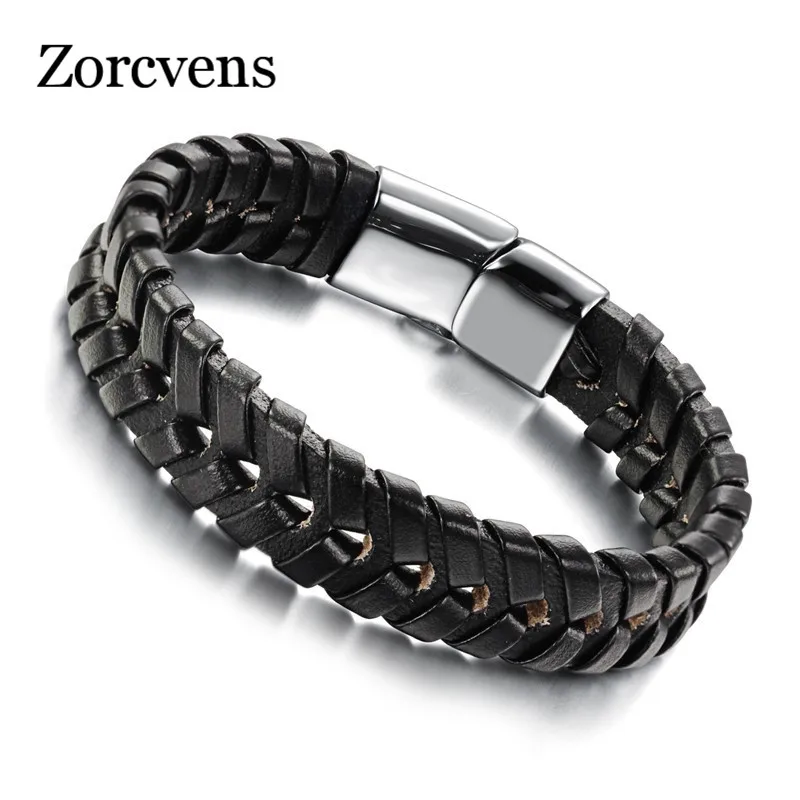

ZORCVENS New Fashion Fine Jewelry Hot Sale Men Bracelet Black Leather Classic Accessories Bracelets Punk Male