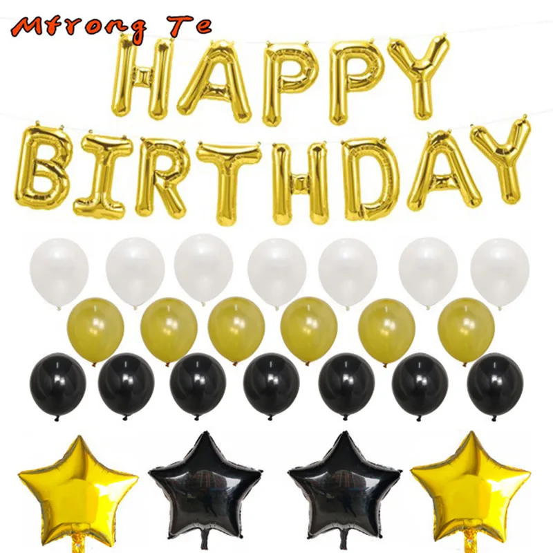 

25pcs/set Happy Birthday Balloons Gold Black Latex Foil Balloons for Adult Birthday Party Decorations Supplies