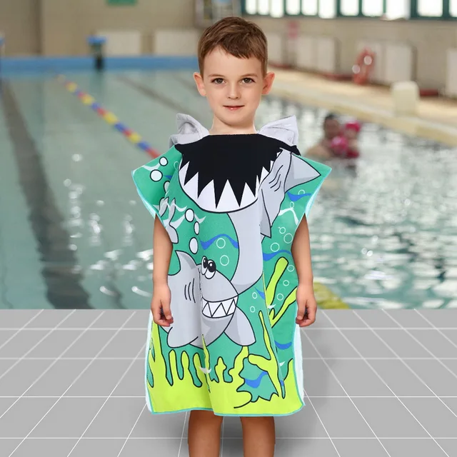 Vertvie Children Swimming Towels Shark Cartoon Beach Cloak Towels Kids