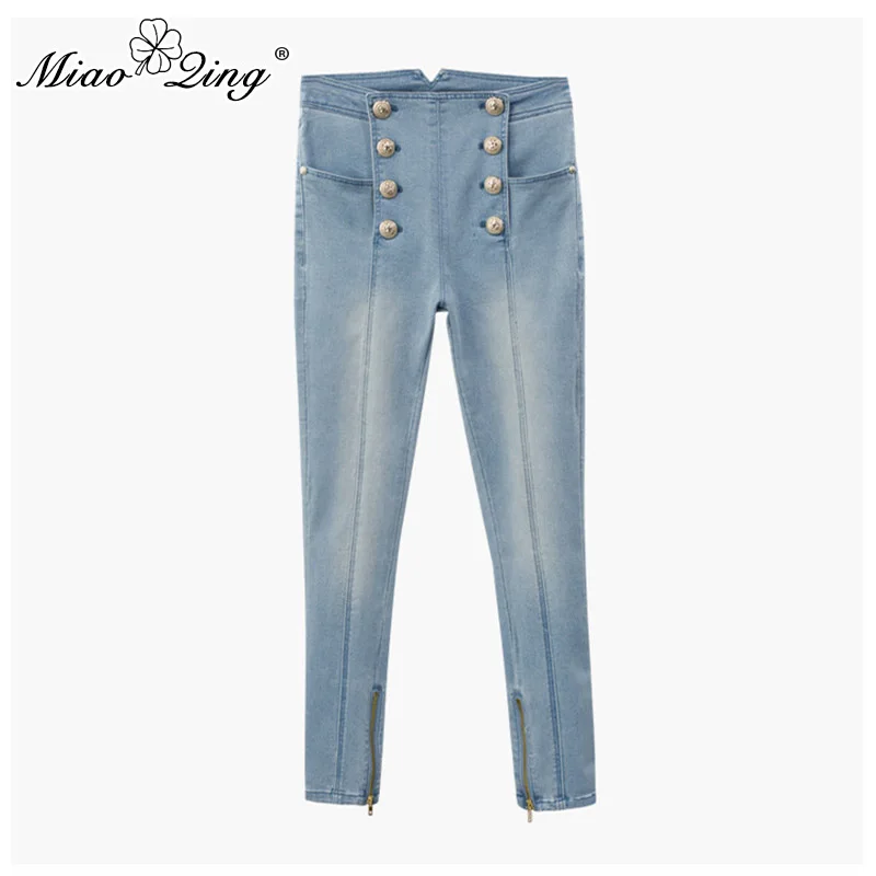 

MIAOQING High-waisted jeans for ladies slim stretch denim jeans gold button tight fitting jeans for ladies casual pencil pants