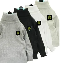 Детский свитер для мальчиков Детский свитер девочки эластичные однотонная Кофта детская одежда водолазка хлопок основной белый