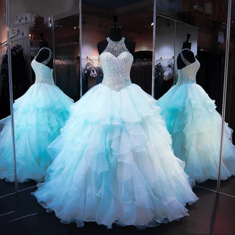 Недорогие синие пышные бальные платья Quinceanera бальное платье из органзы с лямкой