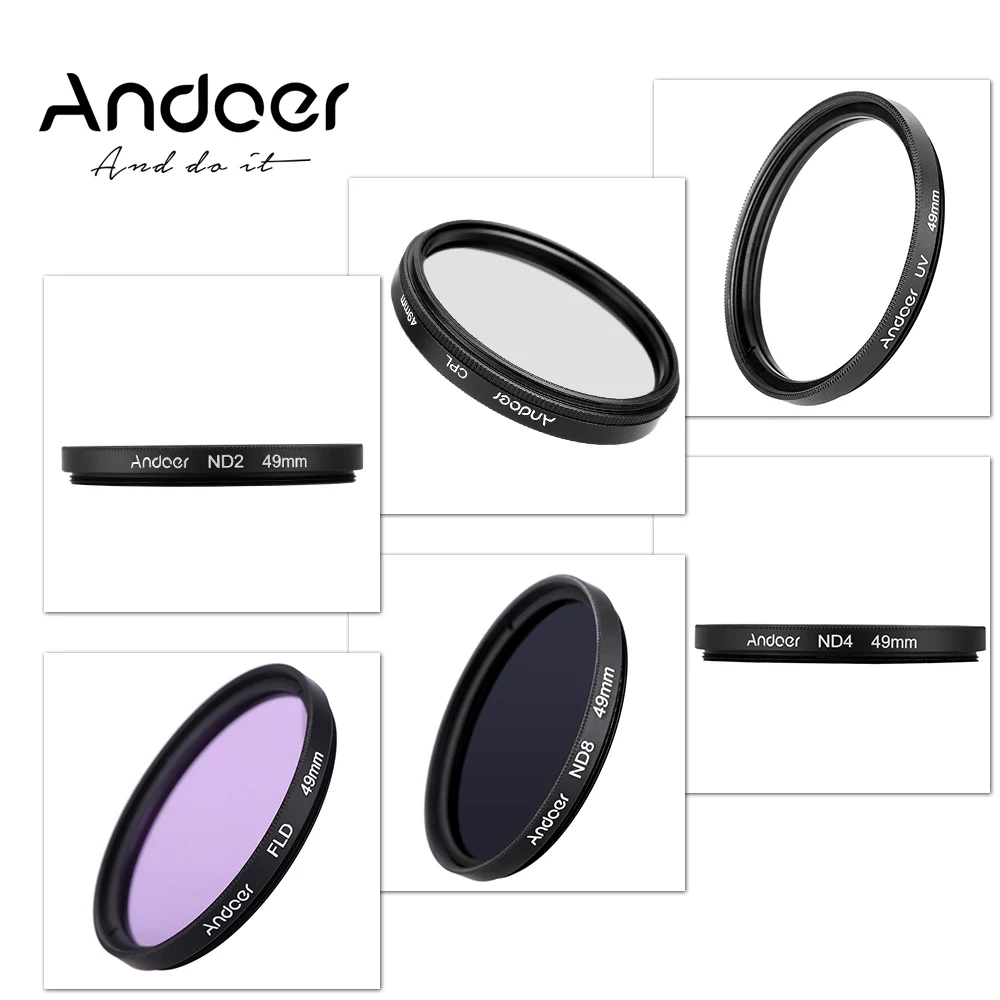 Набор фотофильтров Andoer 49 мм UV + CPL FLD ND(ND2 ND4 ND8) флуоресцентные фильтры нейтральной