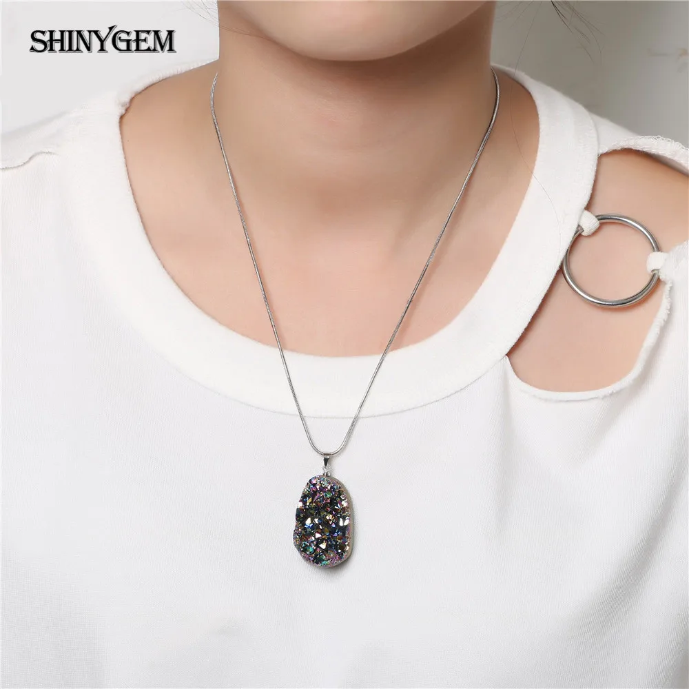 ShinyGem несимметричная Подвеска из натурального хрусталя, Модный Хрустальный Кулон Druzy, ручная работа, драгоценные камни, подвески из натурального камня для изготовления ювелирных изделий