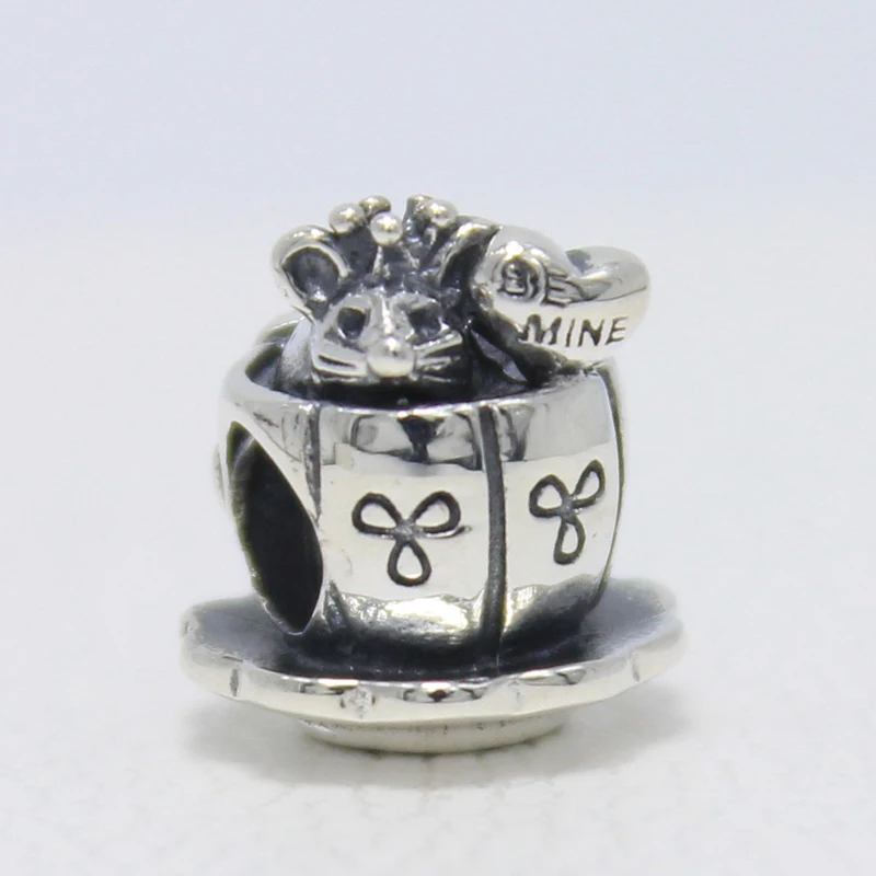 

ROCKART Real 925 Sterling Silver Mouse in the Cup Charm Fit European Brand Bracelets Diy Fine Jewelry Wholesale