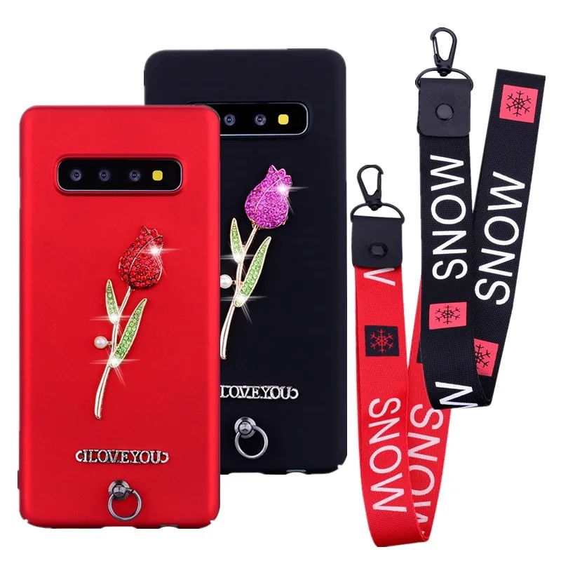 Lanyard rose phone case cover for Samsung Galaxy s10 s10e s9 s8 plus A3 A5 A7 2017 J7 J5 J3 2016 bling Protective matte bag |