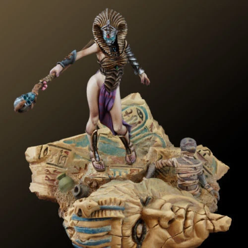 

Unpainted Kit 1/32 54mm fantasy girl Mummy Queen figure with big base Resin Figure miniature garage kit
