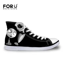 FORUDESIGNS Vintage Punk Skull Printed Vulcanized Shoes for Ladies Casual Women High Top Canvas Shoes Female Black Lace up Flats FORUDESIGNS Vintage Punk Skull Printed Vulcanized Shoes for Ladies Casual Women High Top Canvas Shoes Female Black Lace up Flats