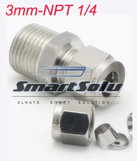 

free shipping 2pcs/lots 3mm NPT1/4 thread stainless steel compression fittings