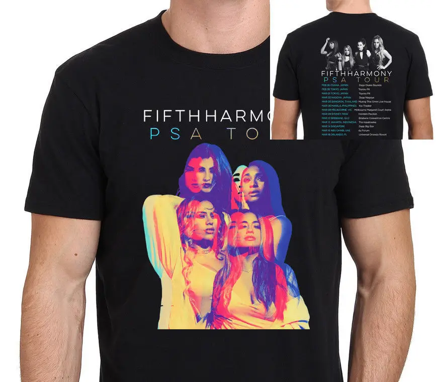 

Fifth Harmony PSA Tour 2018 Black T-Shirt Tees Clothing Summer Short Sleeves Fashion T Shirt Free Shipping 2018 Latest