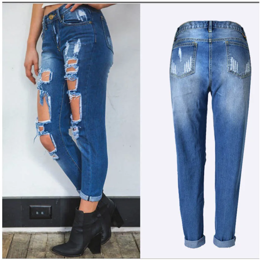 Buy Ripped Ankle Length Jean Pants Women Casual Loose Jeans Holes Girl Summer