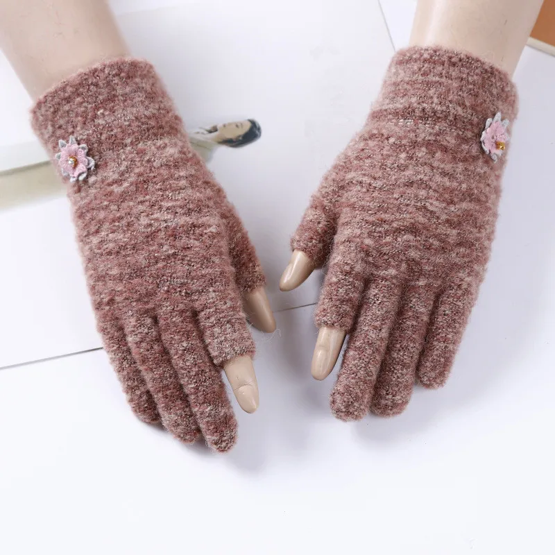 LEAYH Autumn and Winter Women Fashion Gloves Imitation Cashmere Monochrome Touch Screen Outdoor Warm Finger Gloves 