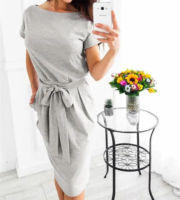 Dress Long Half Sleeve Slash Neck Off Shoulder Sexy Summer Loose Casual Solid Color Ankle-length Straight Dresses Vestidos - Цвет: 0789 gray