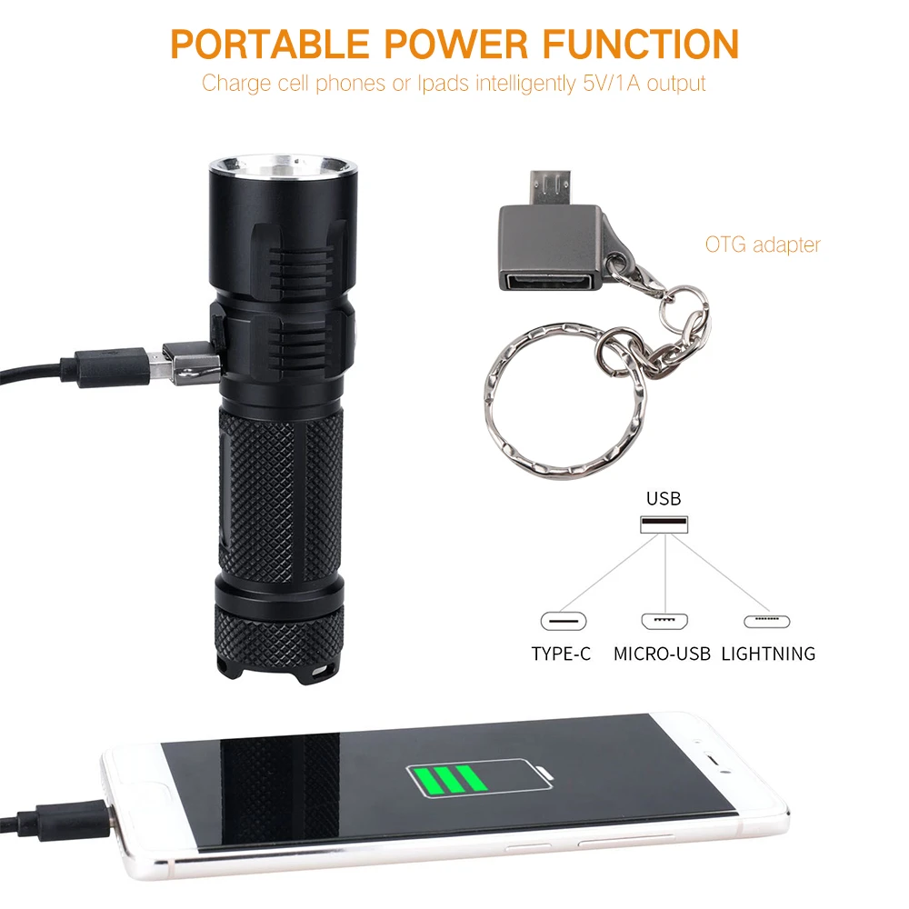 BORUiT BC10 XHP70.2 linterna LED 6-modo USB cargador de linterna Max 3600LM banco de potencia linterna Camping lámpara de Flash por 26650 batería - 3