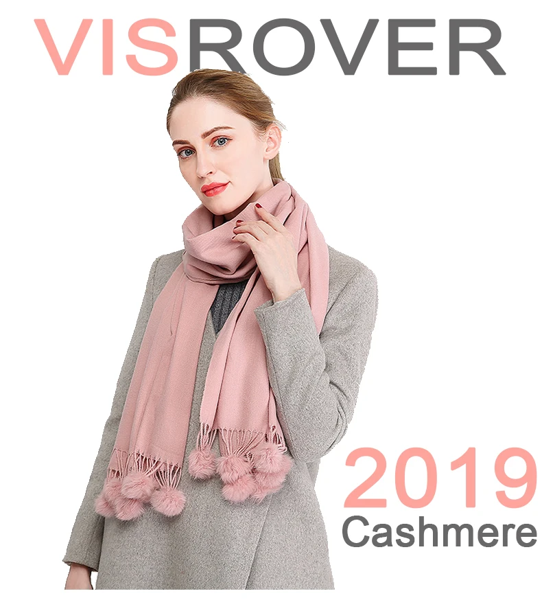 VISROVER, 23 цвета, модный кашемировый женский зимний шарф с помпонами из натурального меха, осенне-зимняя шаль, женский зимний шарф с помпоном