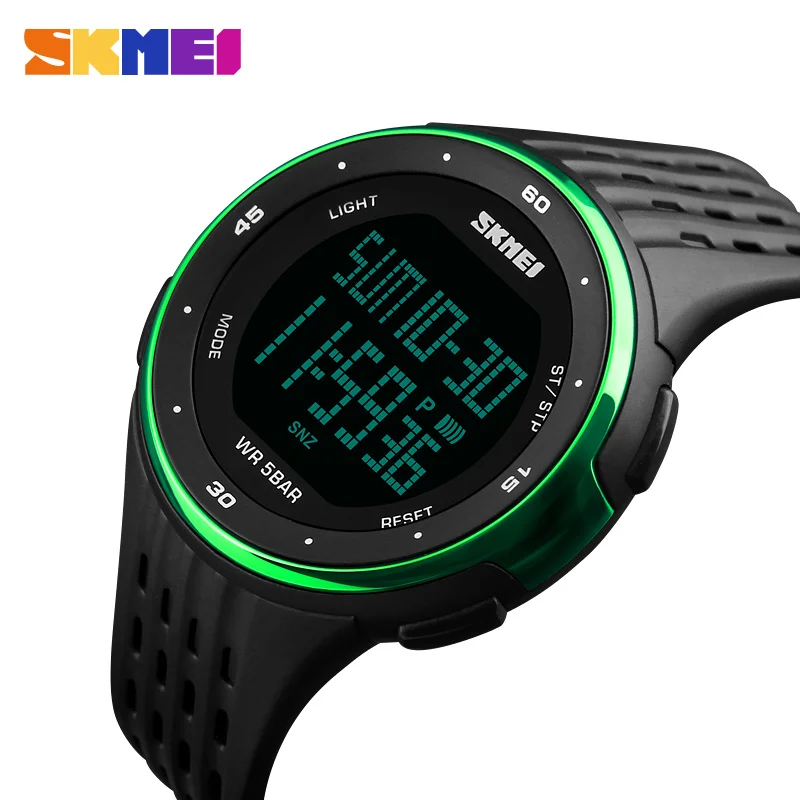 SKMEI 1219 Men Digital Watch LED Display Waterproof Male Wristwatches Chronograph Calendar Alarm Sport Watches Relogio Masculino - Цвет: Зеленый