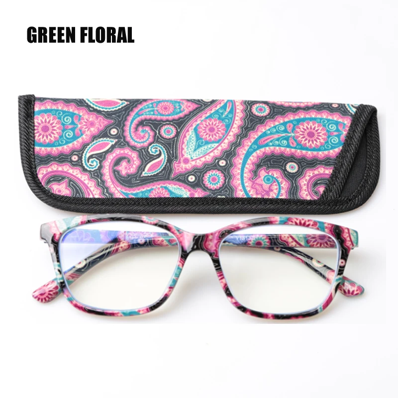 SOOLALA, с принтом, анти-синий светильник, блокирующий фильтр, очки для женщин, защита глаз, компьютерные очки, оптическая оправа, по рецепту - Frame Color: Green Floral