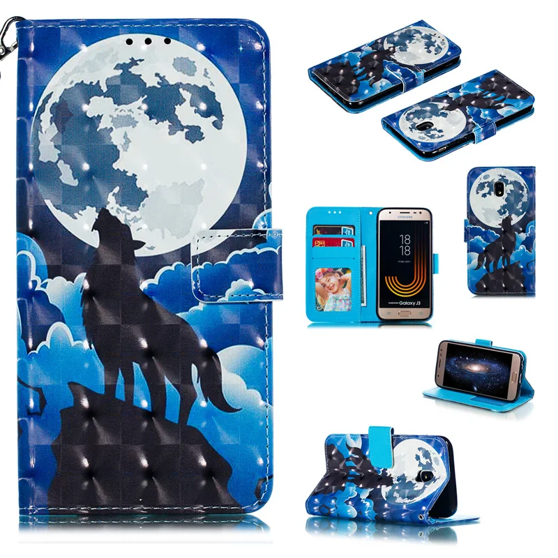 

2019 New 3D Mobile Phone Wallet Cover Case For Samsung Galaxy J3 2017 Case 2018 Flip TPU+PU Leather Bag For Samsung J3 Pro Case