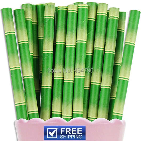 200pcs Green Patterned Bamboo Paper Straws,unique Pretty Wedding