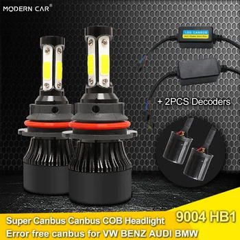 

Modern Car 2Pcs Super Canbus Decoders+9004 LED Light Bulb 4x COB Auto Car Headlight 60W 6000LM 6500K 9004/HB1 Hi/Lo Headlights