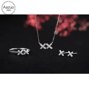

Aazuo 18K White Gold Real Au750 Jewelry Sets Letter XX Diamonds Ring Necklace Earring For Women Engagement Wedding