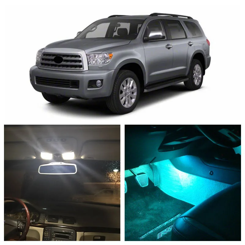 

12Pcs Ice Blue Bulbs White LED Lights Interior Package Kit For Toyota Sequoia 2008-2015 Map License Plate Light Toyota-EF-33