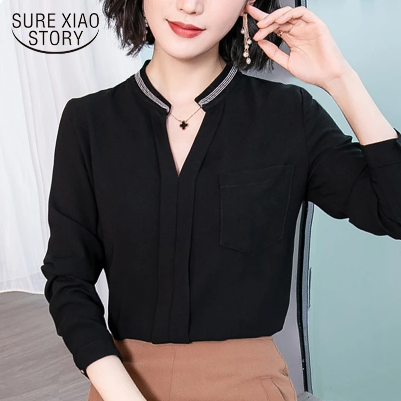 

fashion Womens tops and blouses 2019 V collar white office blouse women chiffon blouse shirt long sleeve women shirts 2646 50
