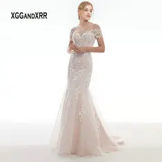 Новое поступление Русалка свадебное платье 2019 v шеи одежда с длинным рукавом Кружева свадебное платье Часовня Поезд строгое свадебное