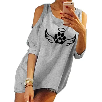 T-Shirt Women Fashion Dog Cat Paw Heart Cute Tops Harajuku T-Shirt Female Kawaii Off-the-shoulder Women's Shirt T-shirt convertible off the shoulder t shirt