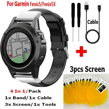 

Smart Strap For Garmin Fenix 6/Fenix 6X Band Wrist Quick Fit Leather Watchband + Screen Film for Garmin Fenix 5X/Fenix 5 Watch