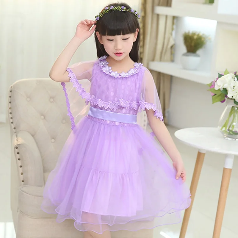 New Baby Girls Birthday Party Cloths Kids Cute Dress with Lace Shawl