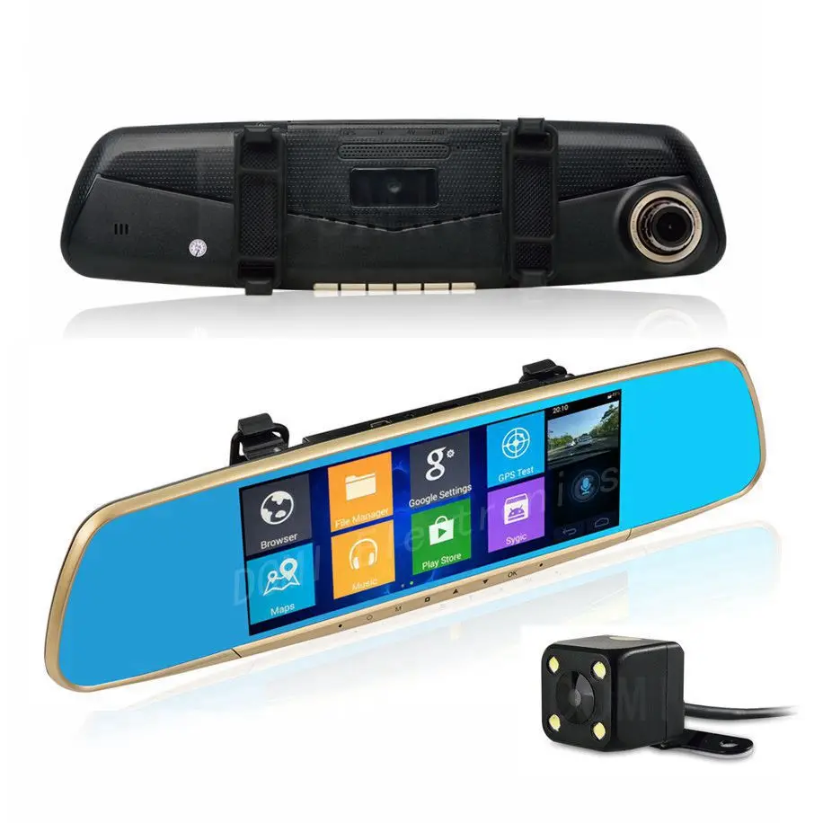 New 7 inch GPS Android Mirror GPS Navigation DVR 16G Rear View Camera