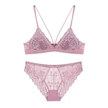4 цвета, без косточек, кружевное Сексуальное Белье для сна, маленькое нижнее белье для женщин, бюстгальтер без косточек, бюстгальтер для девочек, трусы, треугольные хлопковые комплекты бюстгальтеров