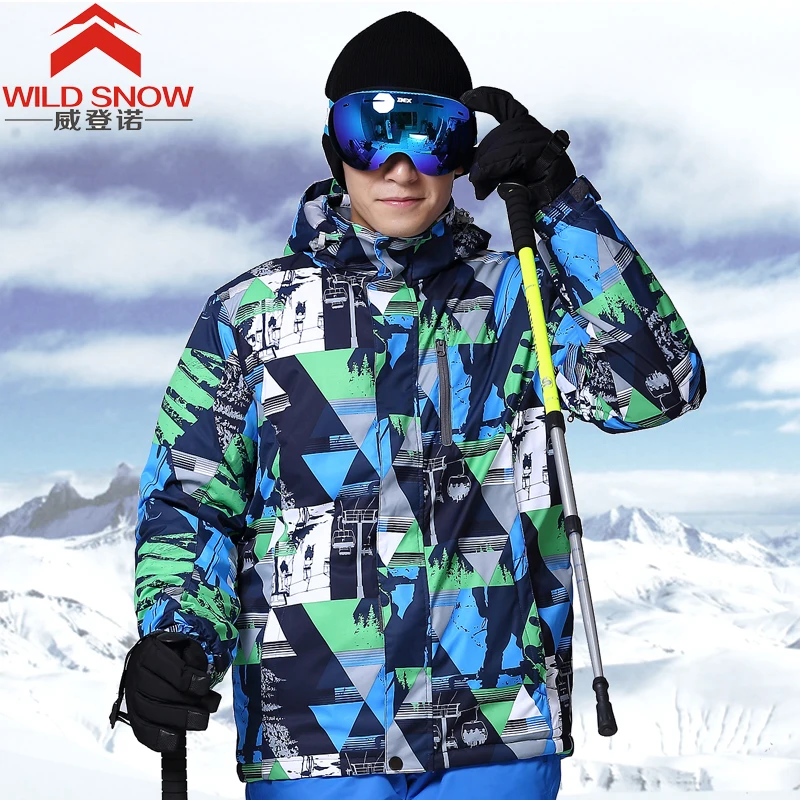 Men's blue green ski jacket male snowboarding snow coat Winter outdoor