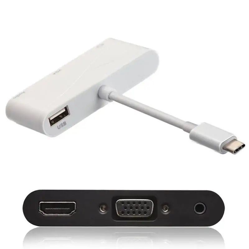 USB C Тип C к HDMI VGA 3,5 мм аудио адаптер 4 в 1 USB 2,0 USB-C конвертер кабель для ноутбука Macbook для смартфонов