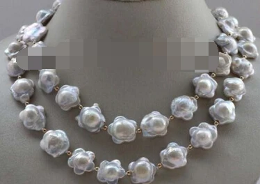 

~~ 11.24 35" Genuine Natural 16mm White Flower Reborn keshi Pearl Necklace 14k Discount 35%