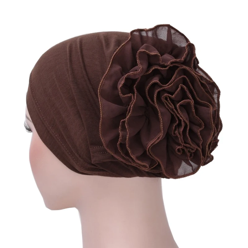 

Women Hijabs Muslim Chiffon Flower Ruffle Chemo Hat Turban Headscarf Cap Ladies Hijab Stretch Head Wrap Adult Wrap Cap