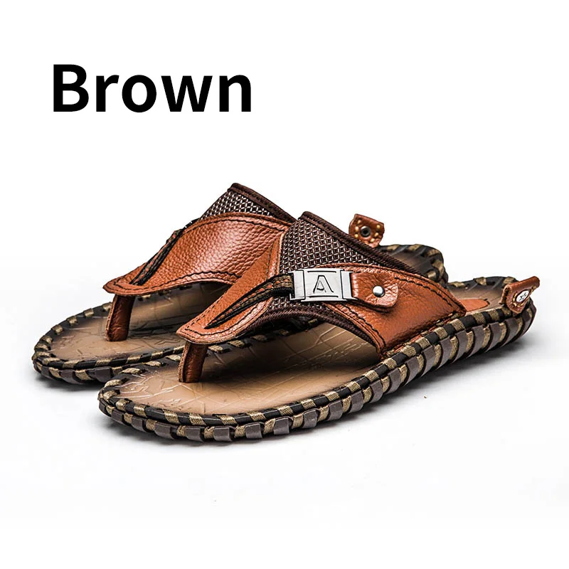 BIMUDUIYU; Новое поступление; брендовые шлепанцы; высокое качество; ручная работа; Летняя обувь из натуральной коровьей кожи; Модные мужские пляжные сандалии; вьетнамки - Цвет: Brown