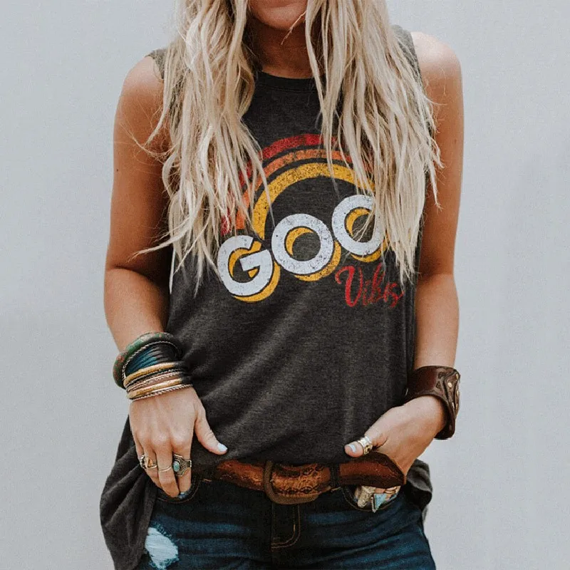 

GUMPRUN Women Clothes 2019 Sleeveless Tops Tank Top Summer Gothic Streetwear Letter Print Tank Top Ladies Retro Casual Tank