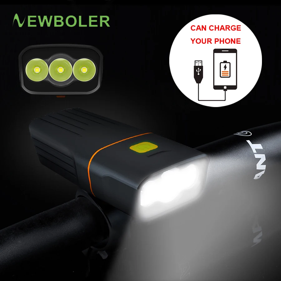 

NEWBOLER 3 LED L2/T6 Waterproof Bicycle Light USB Charge Bike Front Light Flashlight Handlebar Cycling Headlight With Power Bank