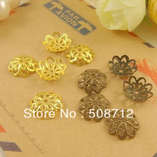 

Free shipping!!2000pcs/lot 10mm Gold Plated /Bronze can choose filigree bead caps Lead and nick el free